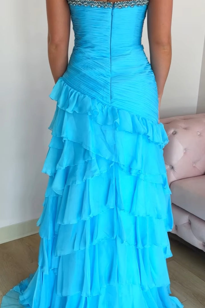 Mermaid Ruffles Blue Prom Dress