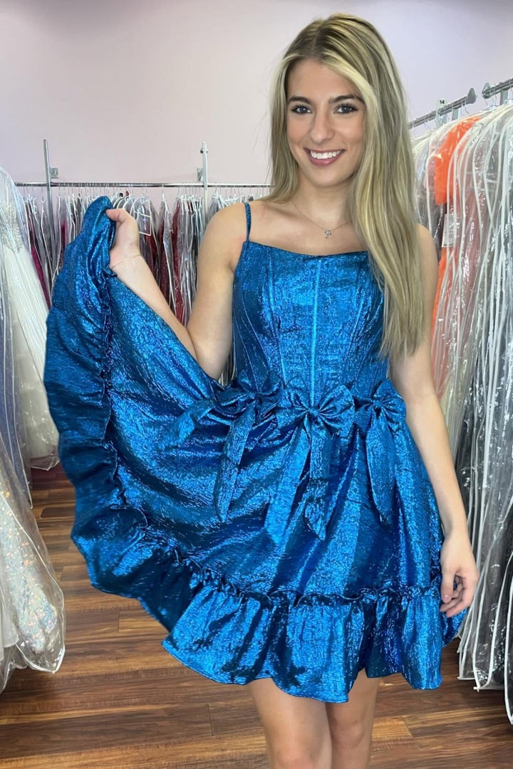 A line Royal Blue Corset Homecoming Dress