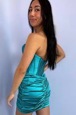 Load image into Gallery viewer, Sheath Light Blue Strapless Corset Homecoming Dress
