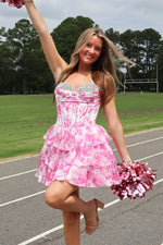 Load image into Gallery viewer, Pink Sweetheart Floral Homecoming Dress with Beads
