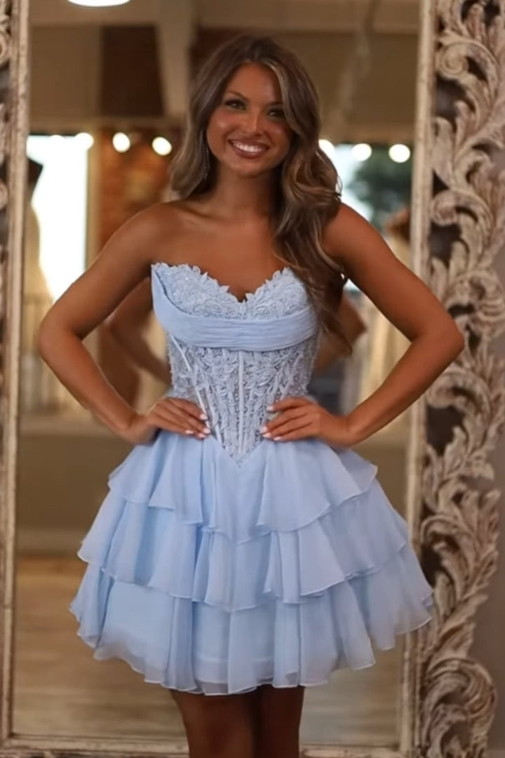 Corset Strapless Homecoming Dress with Chiffon Skirt
