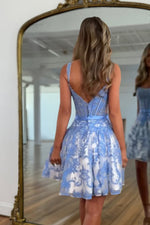 Load image into Gallery viewer, A line Floral Corset Homecoming Dress With Bow
