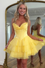 Load image into Gallery viewer, A line Tiered Strapless Corset Homecoming Dress
