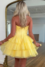 Load image into Gallery viewer, A line Tiered Strapless Corset Homecoming Dress
