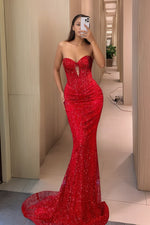 Load image into Gallery viewer, Mermaid Red Beaded Long Prom Dress