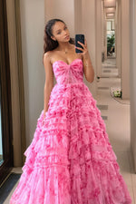 Load image into Gallery viewer, A line Sweetheart Pink Long Prom Dress
