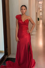 Load image into Gallery viewer, Mermaid Red One Shoulder Long Prom Dress
