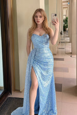 Load image into Gallery viewer, Sweetheart Glitter Blue Prom Dress
