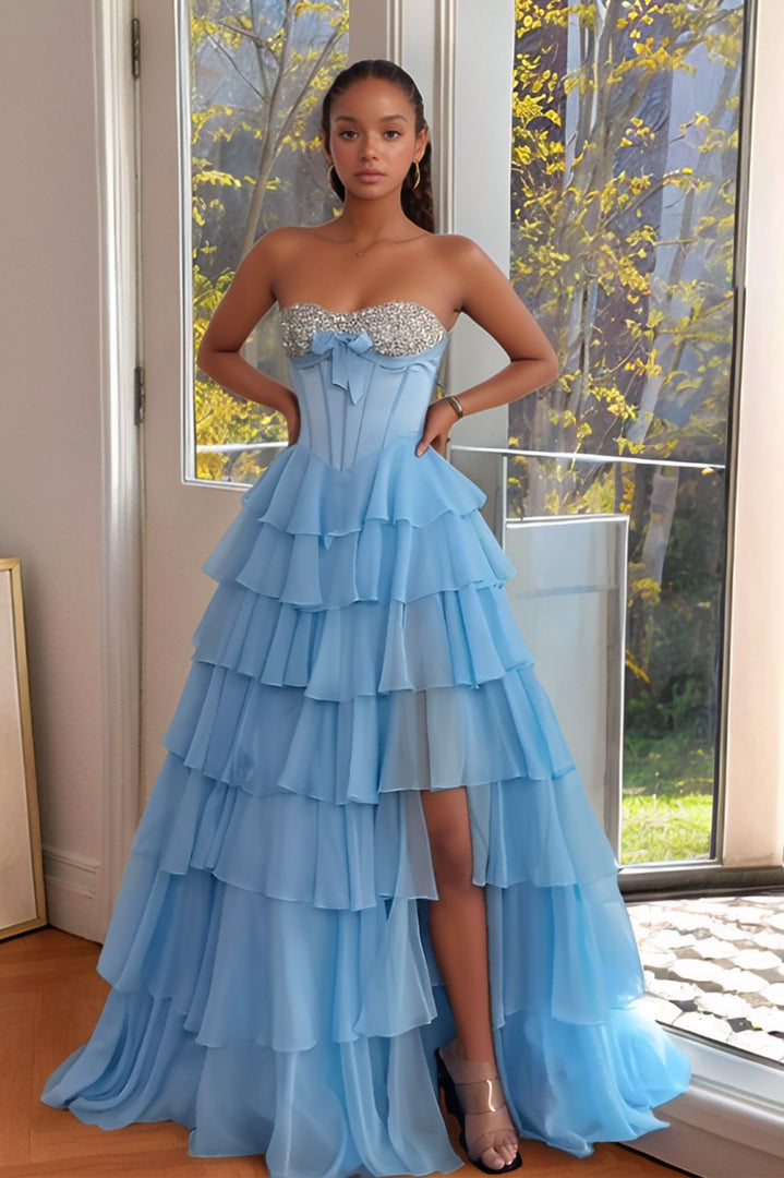 Corset A line Ruffle Prom Dress