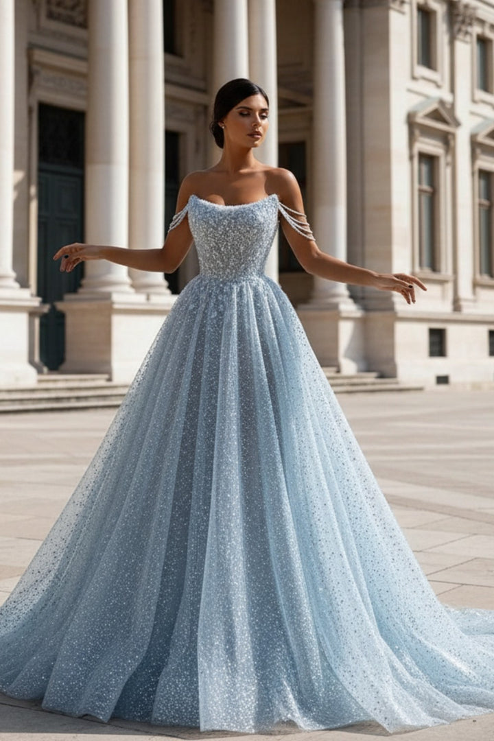 Glitter A line Off the Shoulder Prom Dress