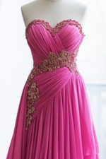 Load image into Gallery viewer, Pleated Sweetheart Pink Prom Dress
