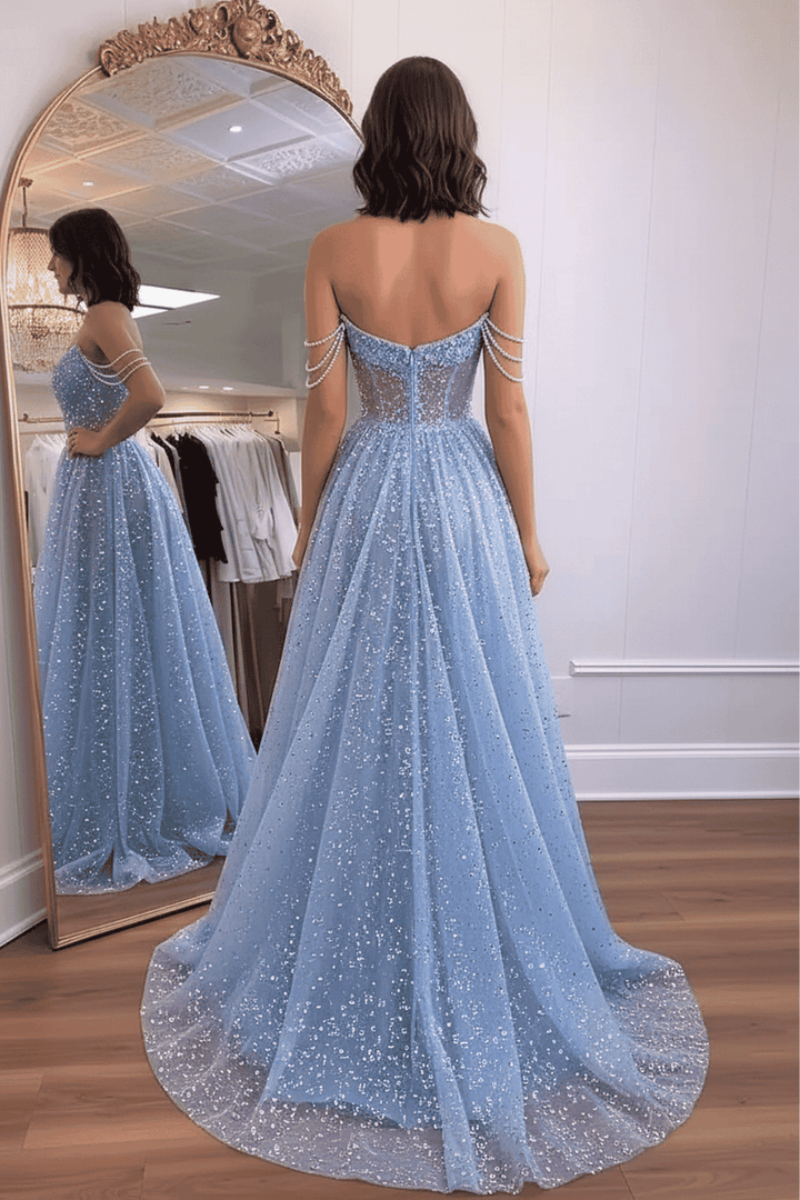 Glitter A line Off the Shoulder Prom Dress