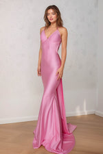 Load image into Gallery viewer, Backless Fitted Pink Prom Dress
