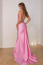 Load image into Gallery viewer, Backless Fitted Pink Prom Dress