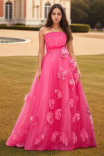 Load image into Gallery viewer, Hot Pink Tulle Prom Dress with Flowers