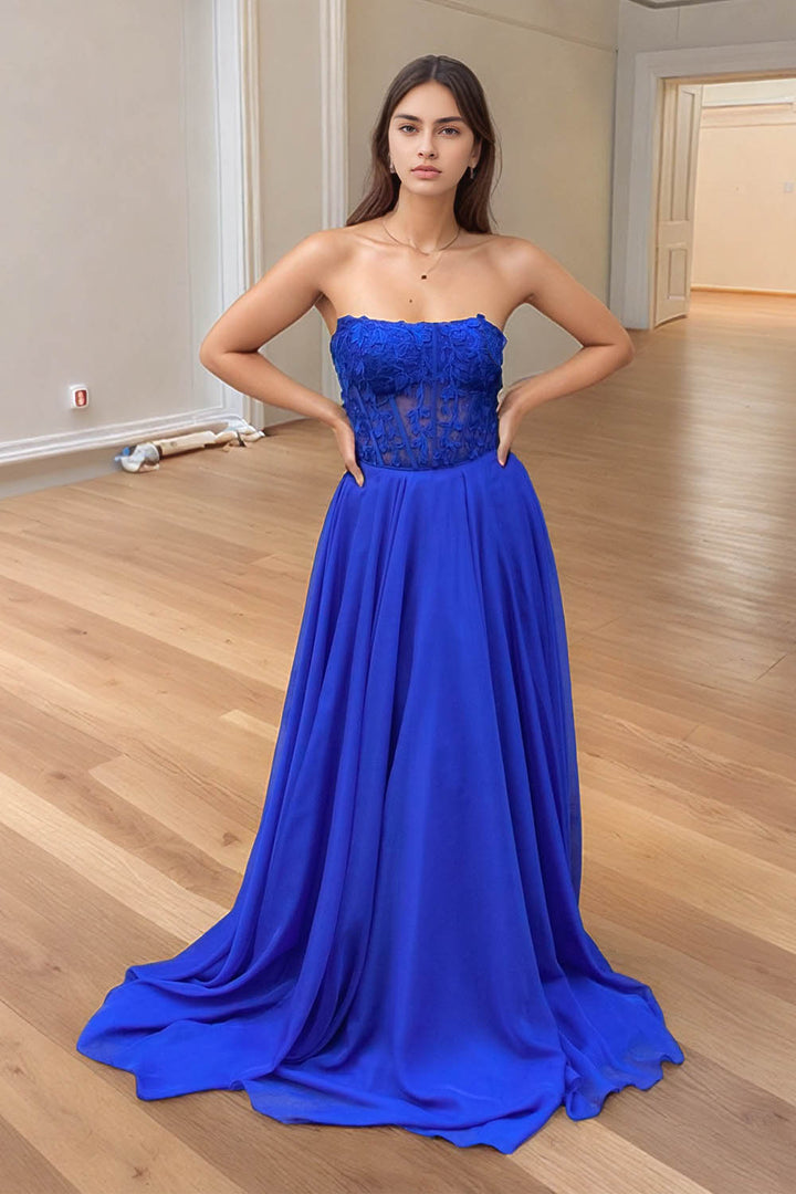 Royal Blue Strapless Prom Dress