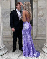 Load image into Gallery viewer, Sequin Side Slit Prom Dress with 3D Flowers

