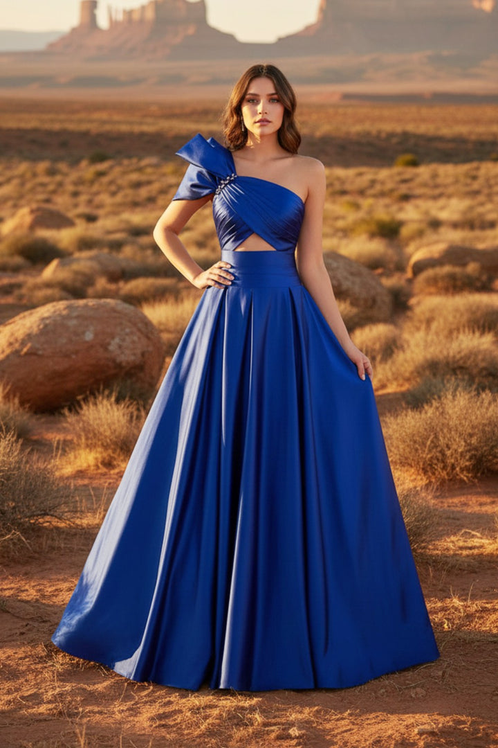 Satin Strapless Prom Dress with Cut-out