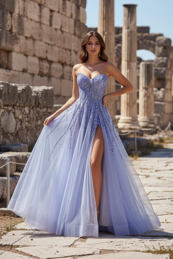 Strapless Tulle Prom Dress with Sequin Beads