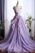 Load image into Gallery viewer, Cute Tulle Lilac Prom Dress with Flowers