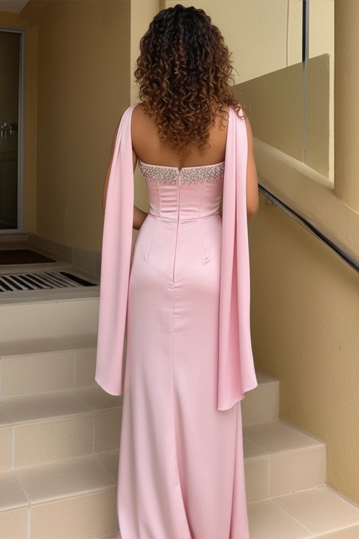 Mermaid Pink Strapless Long Prom Dress