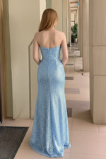 Load image into Gallery viewer, Sweetheart Glitter Blue Prom Dress

