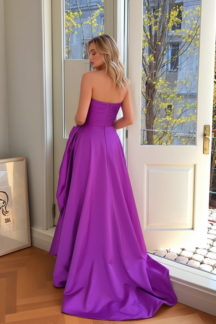 Sexy Purple Strapless Long Prom Dress