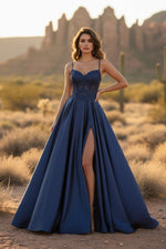 Load image into Gallery viewer, A-Line Corset Prom Dress with Applques
