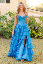Load image into Gallery viewer, Blue Strapless Sweetheart Long Prom Dress