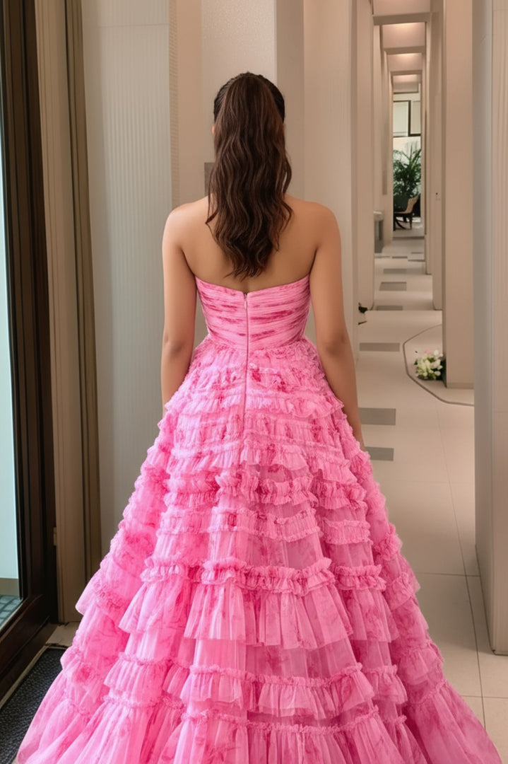 A line Sweetheart Pink Long Prom Dress