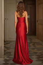 Load image into Gallery viewer, Sexy Satin Mermaid Long Prom Dress With Side Slit
