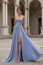 Load image into Gallery viewer, A-Line Pleated Prom Dress with Slit