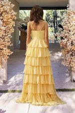 Load image into Gallery viewer, Ruffle Slit Yellow Prom Dress
