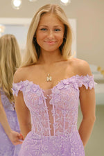 Load image into Gallery viewer, Sheer Corset Bodice Prom Dress with 3D Flowers
