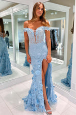 Load image into Gallery viewer, Sheer Corset Bodice Prom Dress with 3D Flowers
