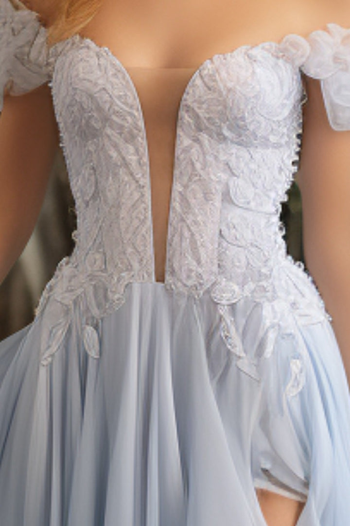 Cute Light Blue Off the Shoulder Prom Dress