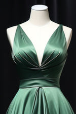 Load image into Gallery viewer, Dark Green Satin Slit Party Dress
