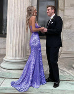 Load image into Gallery viewer, Sequin Side Slit Prom Dress with 3D Flowers
