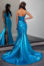 Load image into Gallery viewer, Silky Stretch Satin Prom Gown with High Slit

