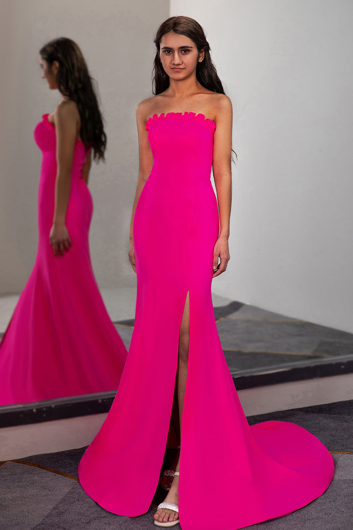 Fitted Strapless Prom Dress with Ruffle