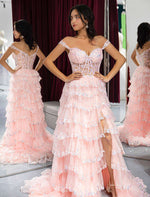 Load image into Gallery viewer, Tiered Corset Side Slit Prom Dress
