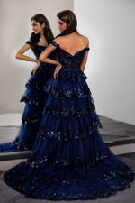 Load image into Gallery viewer, Ruffle Tiered Prom Dress with Sequin
