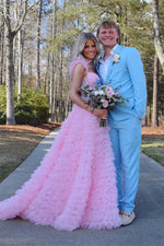 Load image into Gallery viewer, Off the Shoulder Princess Pink Prom Dress with Split
