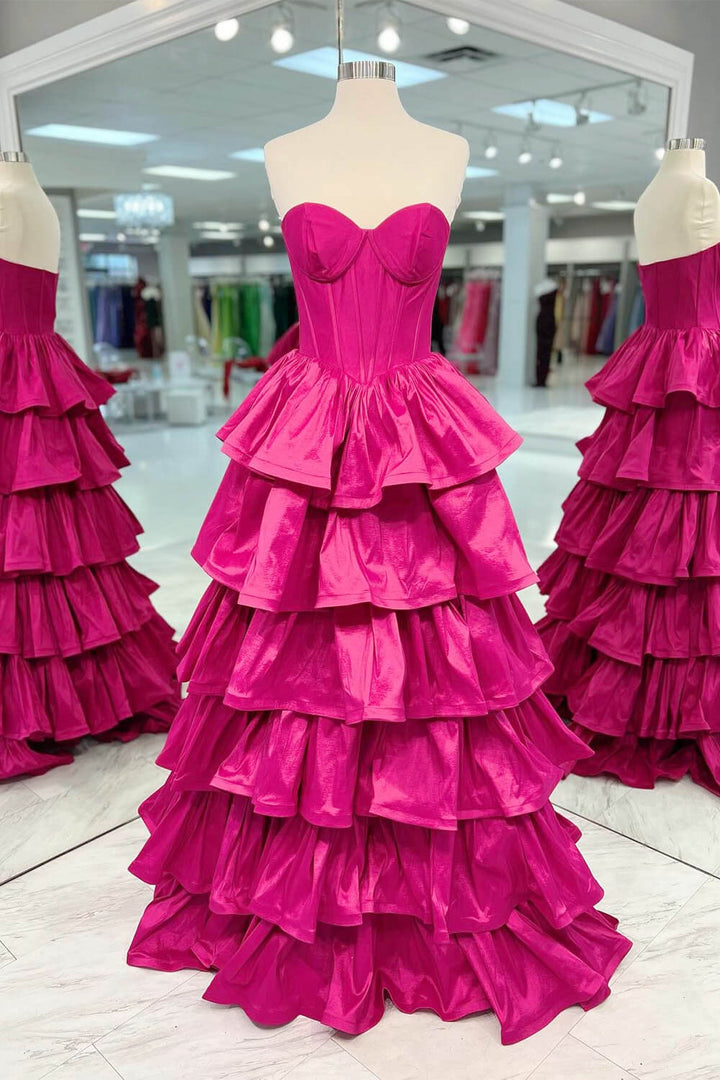 Sweetheart Pink Ruffle Prom Dress