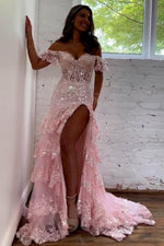 Load image into Gallery viewer, Sheer Corset Bodice Prom Dress with Sleeves
