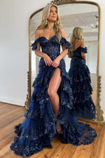 Load image into Gallery viewer, Sheer Corset Bodice Prom Dress with Sleeves
