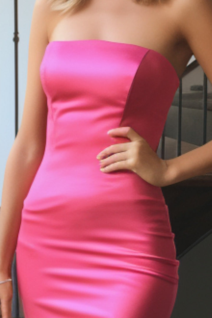 Slim Fit Strapless Pink Prom Dress