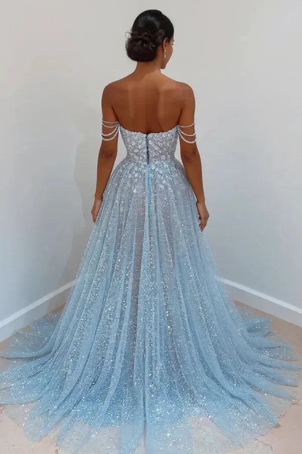 Glitter A line Off the Shoulder Prom Dress