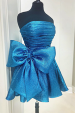 Load image into Gallery viewer, Strapless Brocade Homecoming Dress with Bow
