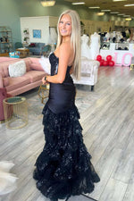 Load image into Gallery viewer, Strapless Slit Prom Dress with Ruffle Skirt
